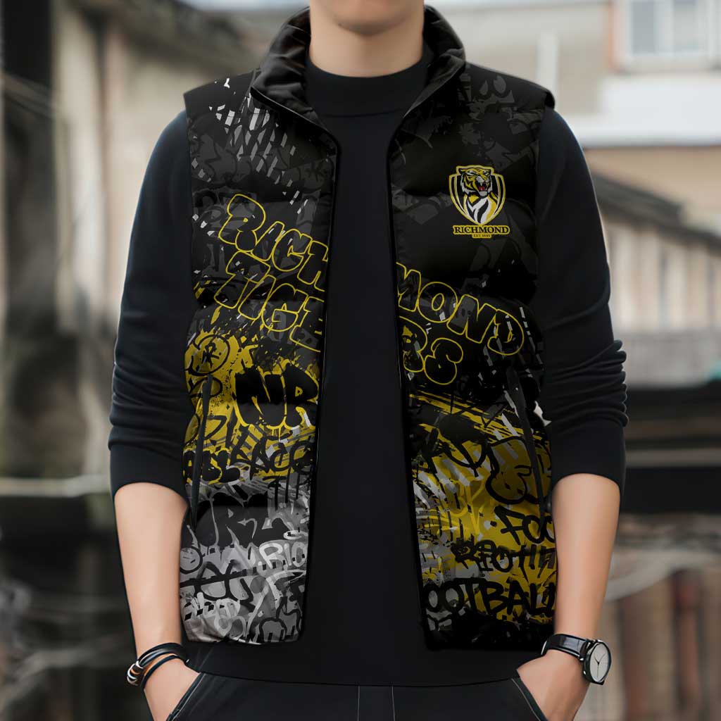 Richmond Tigers Sleeveless Puffer Jacket Urban Graffiti Street Art - Bold Abstract Spray Paint