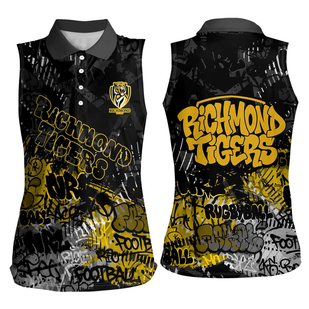 Richmond Tigers Women Sleeveless Polo Shirt Urban Graffiti Street Art - Bold Abstract Spray Paint