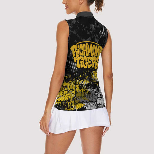 Richmond Tigers Women Sleeveless Polo Shirt Urban Graffiti Street Art - Bold Abstract Spray Paint