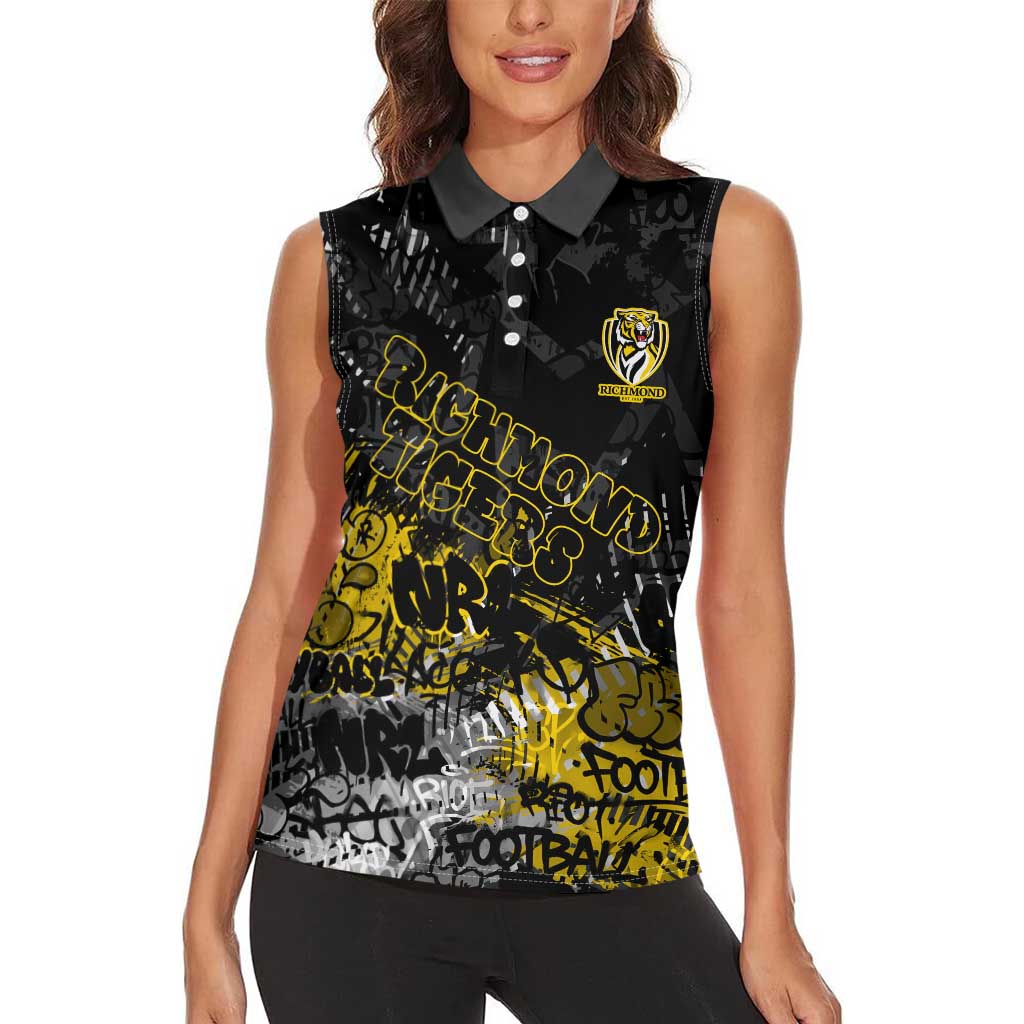 Richmond Tigers Women Sleeveless Polo Shirt Urban Graffiti Street Art - Bold Abstract Spray Paint