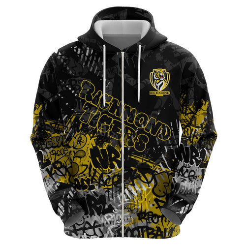 Richmond Tigers Zip Hoodie Urban Graffiti Street Art - Bold Abstract Spray Paint