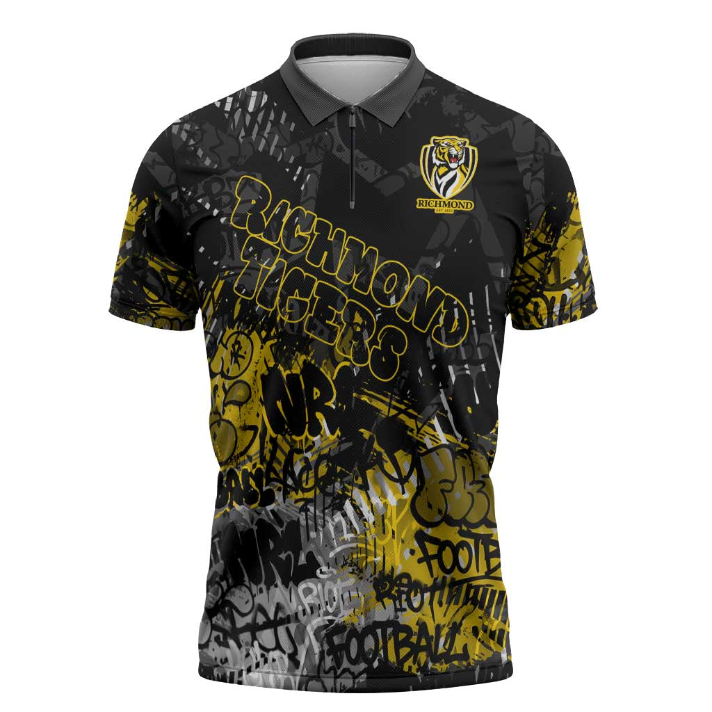 Richmond Tigers Zipper Polo Shirt Urban Graffiti Street Art - Bold Abstract Spray Paint