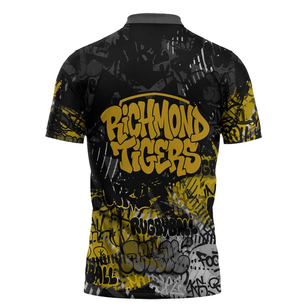 Richmond Tigers Zipper Polo Shirt Urban Graffiti Street Art - Bold Abstract Spray Paint