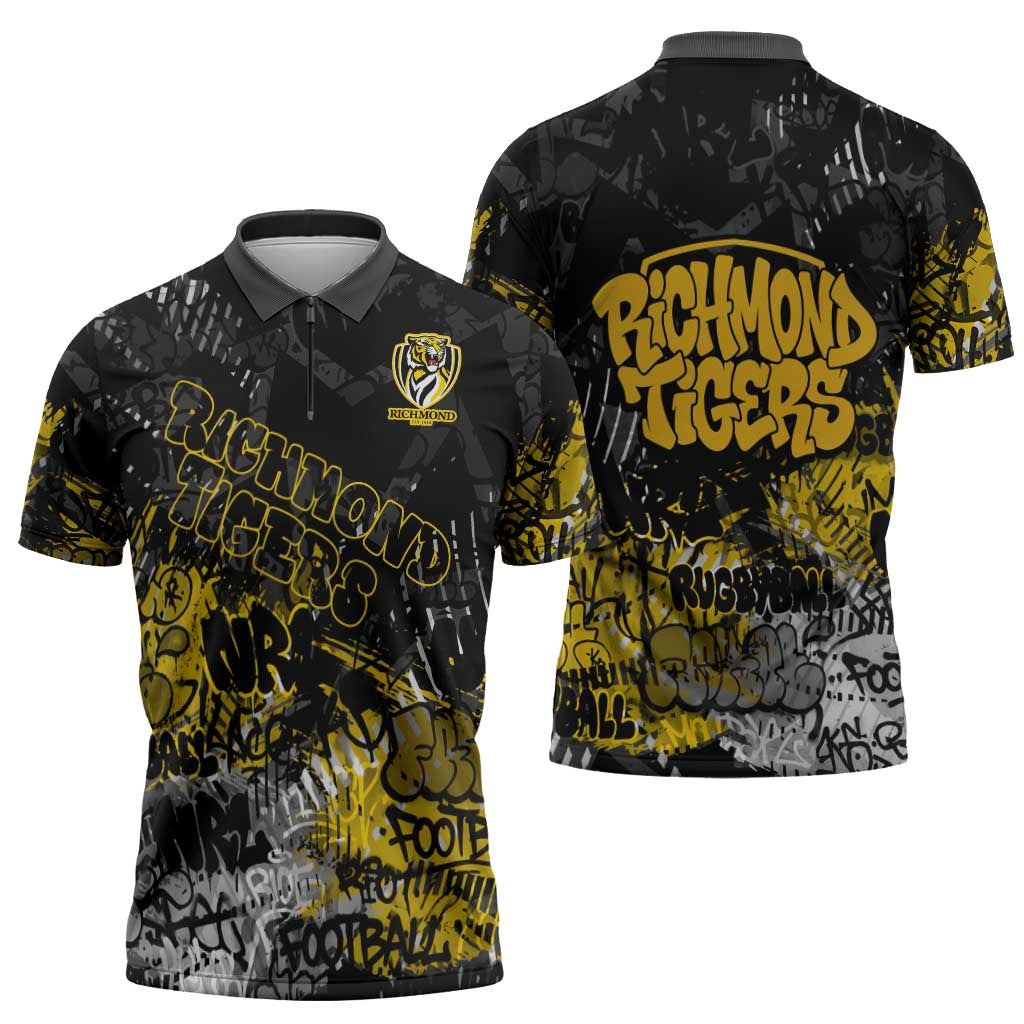 Richmond Tigers Zipper Polo Shirt Urban Graffiti Street Art - Bold Abstract Spray Paint