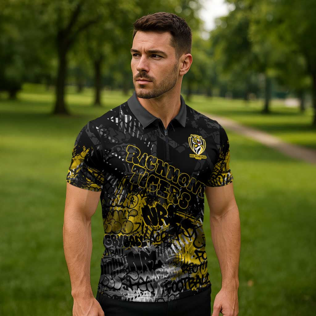 Richmond Tigers Zipper Polo Shirt Urban Graffiti Street Art - Bold Abstract Spray Paint