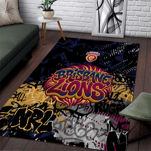 Brisbane Lions Area Rug Urban Graffiti Street Art - Bold Abstract Spray Paint