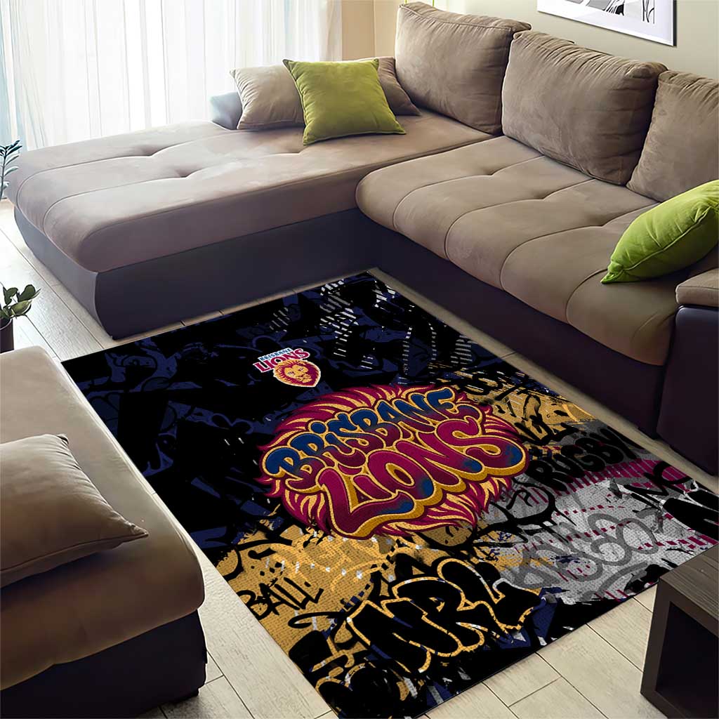Brisbane Lions Area Rug Urban Graffiti Street Art - Bold Abstract Spray Paint