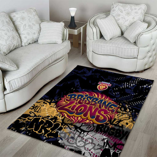 Brisbane Lions Area Rug Urban Graffiti Street Art - Bold Abstract Spray Paint