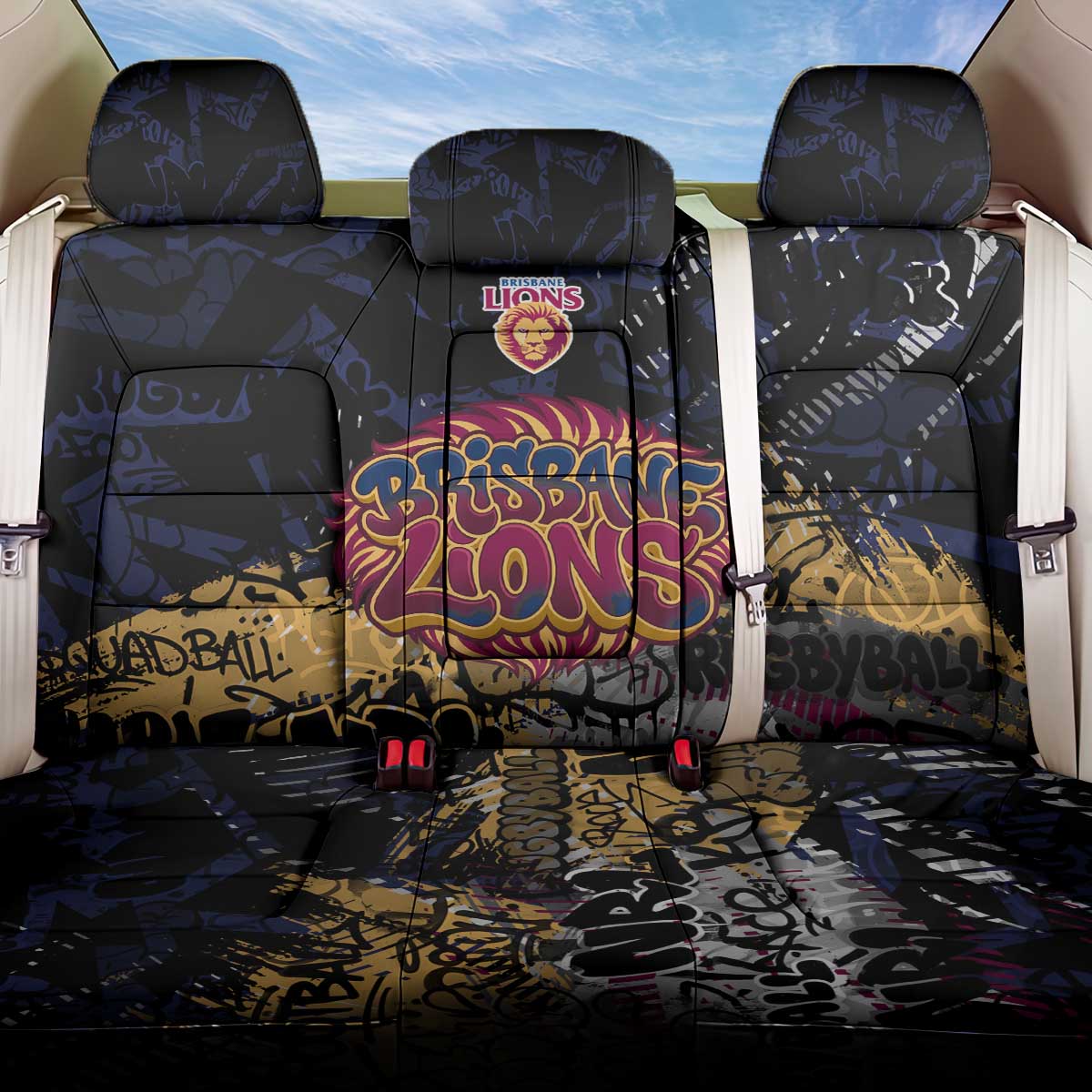 Brisbane Lions Back Car Seat Cover Urban Graffiti Street Art - Bold Abstract Spray Paint