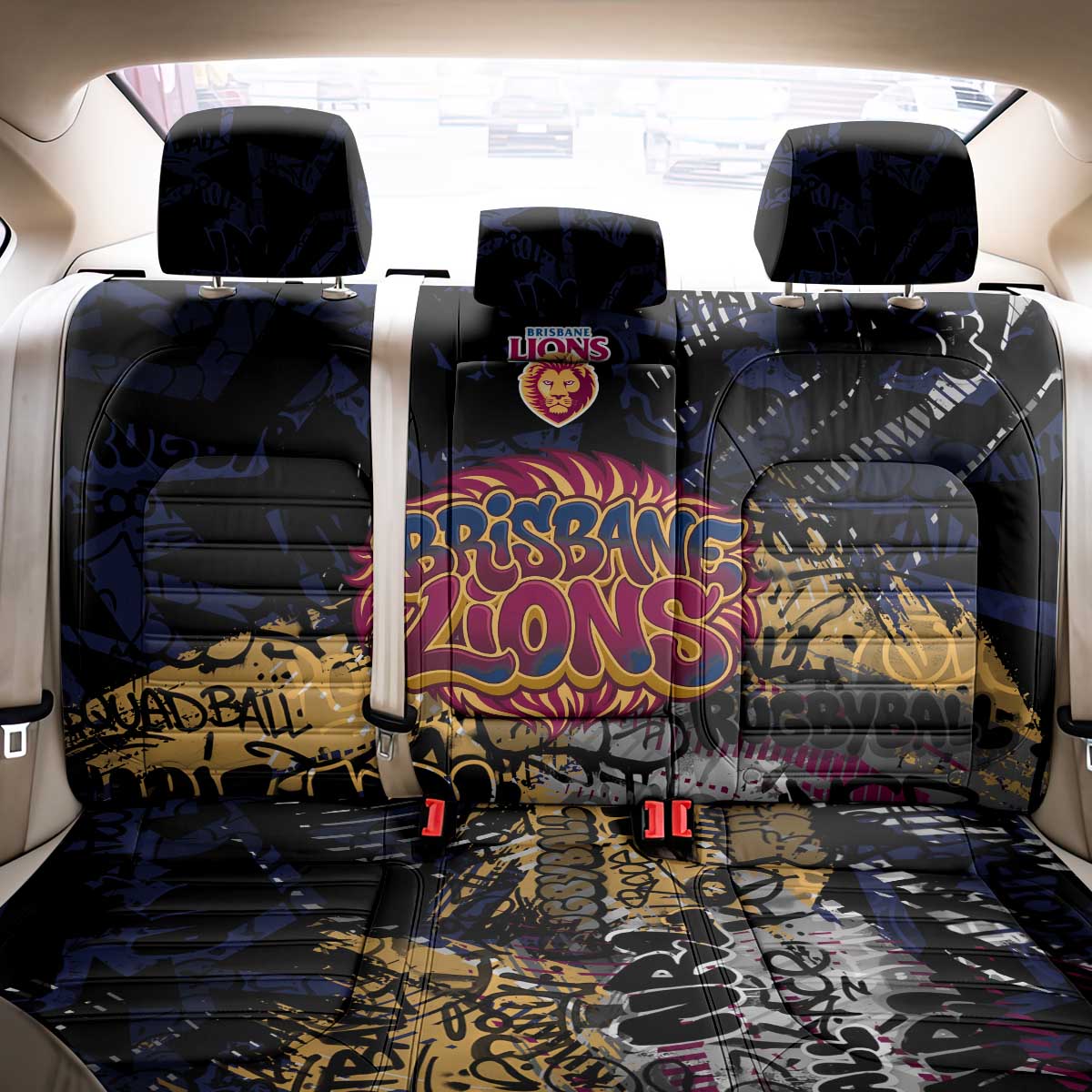 Brisbane Lions Back Car Seat Cover Urban Graffiti Street Art - Bold Abstract Spray Paint