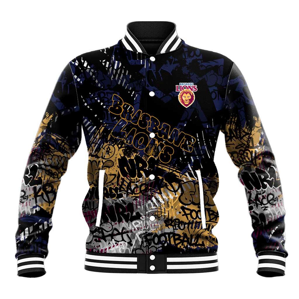 Brisbane Lions Baseball Jacket Urban Graffiti Street Art - Bold Abstract Spray Paint