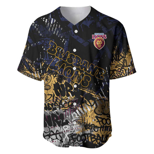 Brisbane Lions Baseball Jersey Urban Graffiti Street Art - Bold Abstract Spray Paint