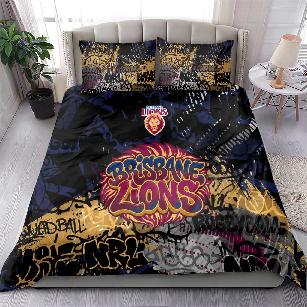 Brisbane Lions Bedding Set Urban Graffiti Street Art - Bold Abstract Spray Paint