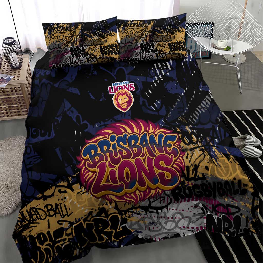 Brisbane Lions Bedding Set Urban Graffiti Street Art - Bold Abstract Spray Paint