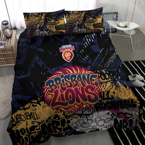 Brisbane Lions Bedding Set Urban Graffiti Street Art - Bold Abstract Spray Paint