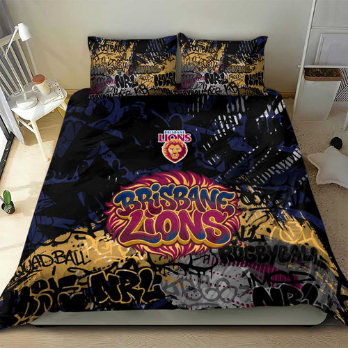 Brisbane Lions Bedding Set Urban Graffiti Street Art - Bold Abstract Spray Paint