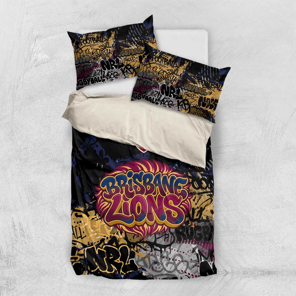 Brisbane Lions Bedding Set Urban Graffiti Street Art - Bold Abstract Spray Paint