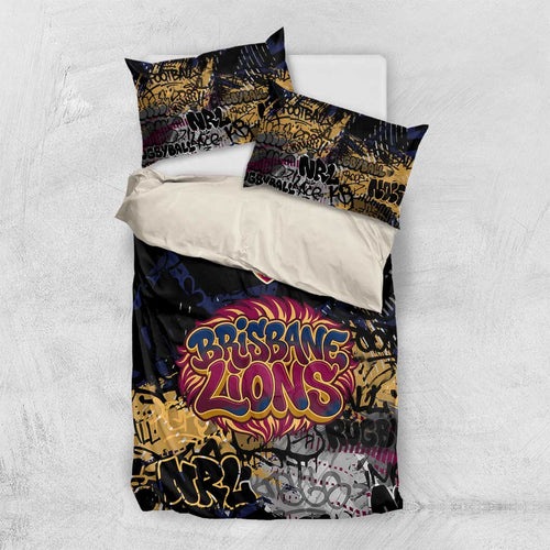 Brisbane Lions Bedding Set Urban Graffiti Street Art - Bold Abstract Spray Paint