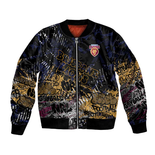 Brisbane Lions Bomber Jacket Urban Graffiti Street Art - Bold Abstract Spray Paint