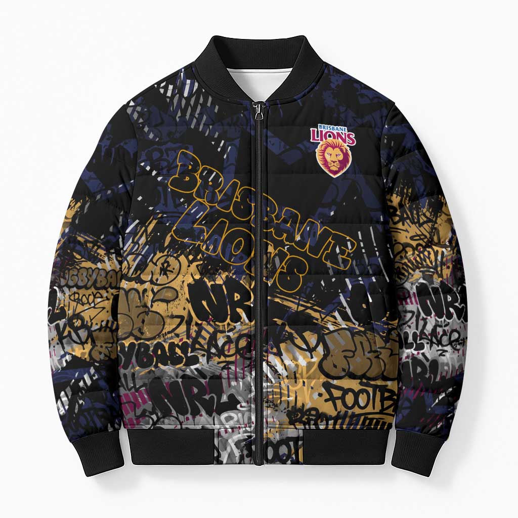 Brisbane Lions Bomber Puffer Jacket Urban Graffiti Street Art - Bold Abstract Spray Paint