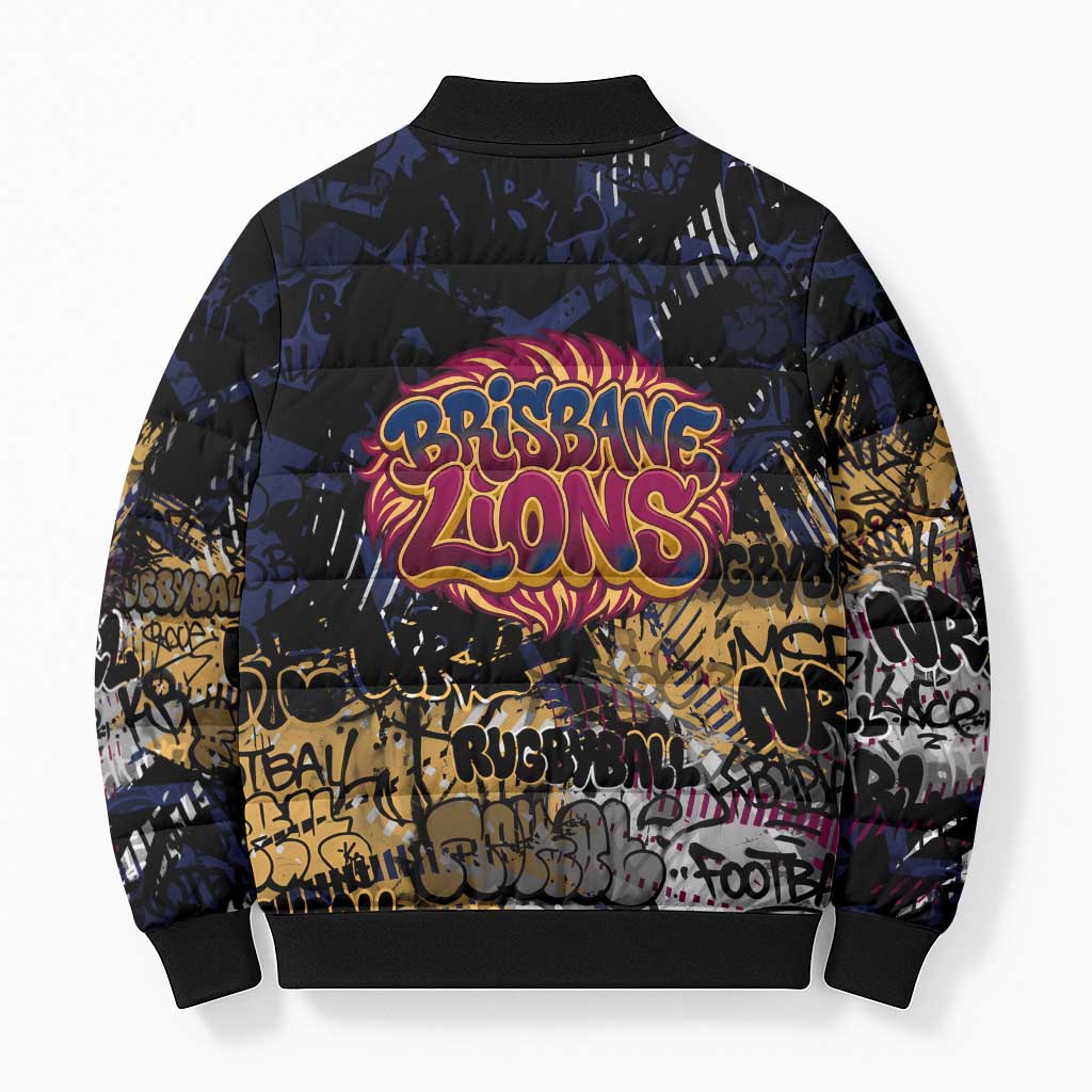 Brisbane Lions Bomber Puffer Jacket Urban Graffiti Street Art - Bold Abstract Spray Paint