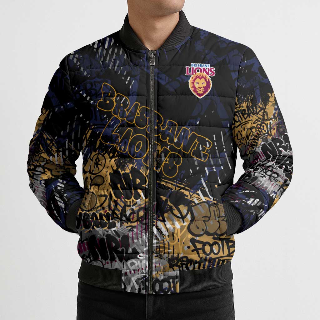Brisbane Lions Bomber Puffer Jacket Urban Graffiti Street Art - Bold Abstract Spray Paint