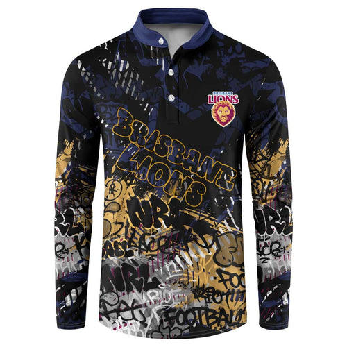 Brisbane Lions Button Sweatshirt Urban Graffiti Street Art - Bold Abstract Spray Paint