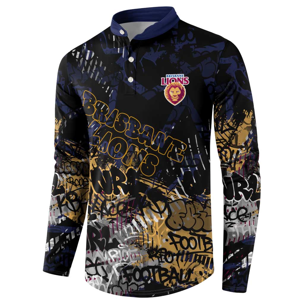 Brisbane Lions Button Sweatshirt Urban Graffiti Street Art - Bold Abstract Spray Paint