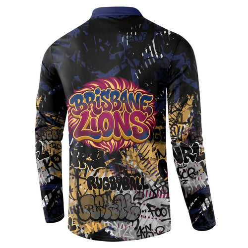Brisbane Lions Button Sweatshirt Urban Graffiti Street Art - Bold Abstract Spray Paint