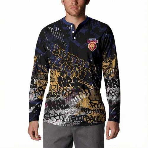 Brisbane Lions Button Sweatshirt Urban Graffiti Street Art - Bold Abstract Spray Paint