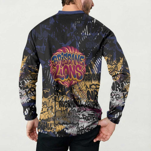 Brisbane Lions Button Sweatshirt Urban Graffiti Street Art - Bold Abstract Spray Paint