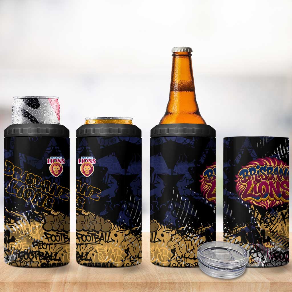 Brisbane Lions 4 in 1 Can Cooler Tumbler Urban Graffiti Street Art - Bold Abstract Spray Paint