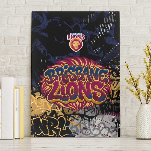 Brisbane Lions Canvas Wall Art Urban Graffiti Street Art - Bold Abstract Spray Paint