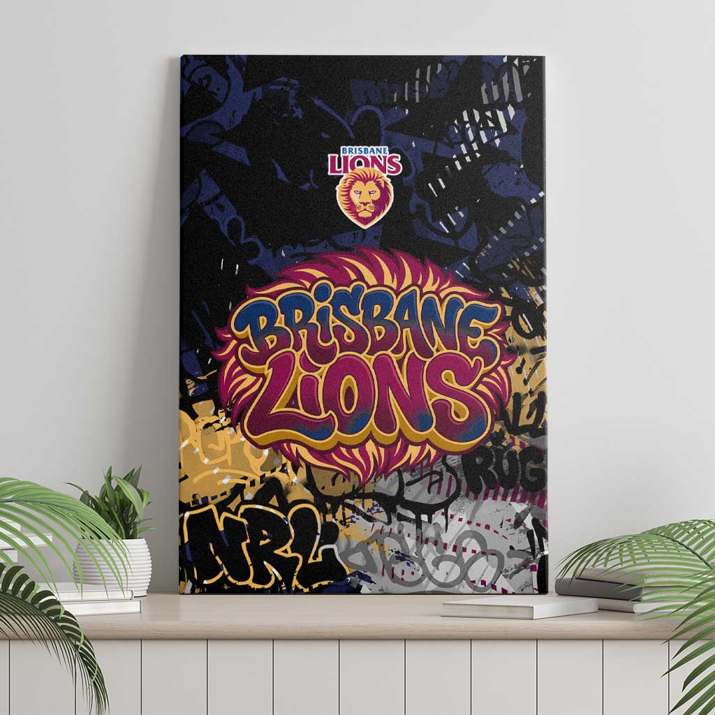 Brisbane Lions Canvas Wall Art Urban Graffiti Street Art - Bold Abstract Spray Paint