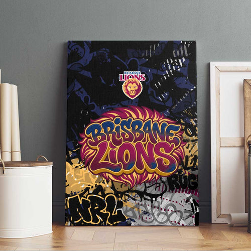 Brisbane Lions Canvas Wall Art Urban Graffiti Street Art - Bold Abstract Spray Paint
