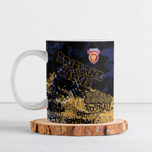 Brisbane Lions Ceramic Mug Urban Graffiti Street Art - Bold Abstract Spray Paint