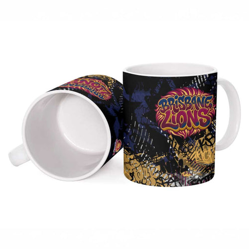 Brisbane Lions Ceramic Mug Urban Graffiti Street Art - Bold Abstract Spray Paint