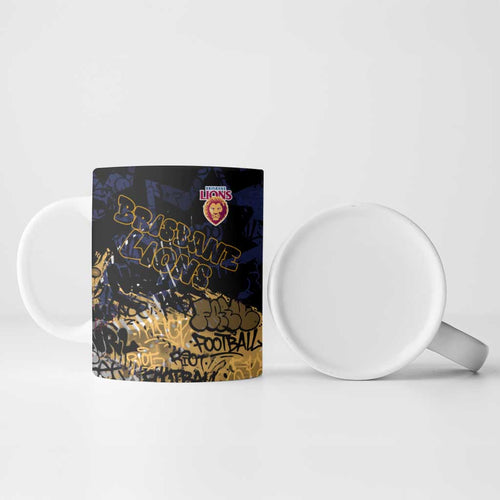 Brisbane Lions Ceramic Mug Urban Graffiti Street Art - Bold Abstract Spray Paint