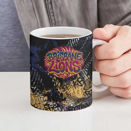 Brisbane Lions Ceramic Mug Urban Graffiti Street Art - Bold Abstract Spray Paint