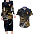 Brisbane Lions Couples Matching Long Sleeve Bodycon Dress and Hawaiian Shirt Urban Graffiti Street Art - Bold Abstract Spray Paint