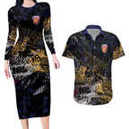 Brisbane Lions Couples Matching Long Sleeve Bodycon Dress and Hawaiian Shirt Urban Graffiti Street Art - Bold Abstract Spray Paint