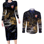 Brisbane Lions Couples Matching Long Sleeve Bodycon Dress and Long Sleeve Button Shirt Urban Graffiti Street Art - Bold Abstract Spray Paint