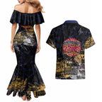 Brisbane Lions Couples Matching Mermaid Dress and Hawaiian Shirt Urban Graffiti Street Art - Bold Abstract Spray Paint