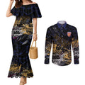 Brisbane Lions Couples Matching Mermaid Dress and Long Sleeve Button Shirt Urban Graffiti Street Art - Bold Abstract Spray Paint