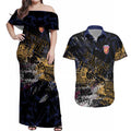 Brisbane Lions Couples Matching Off Shoulder Maxi Dress and Hawaiian Shirt Urban Graffiti Street Art - Bold Abstract Spray Paint