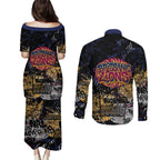 Brisbane Lions Couples Matching Puletasi and Long Sleeve Button Shirt Urban Graffiti Street Art - Bold Abstract Spray Paint