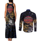 Brisbane Lions Couples Matching Tank Maxi Dress and Long Sleeve Button Shirt Urban Graffiti Street Art - Bold Abstract Spray Paint