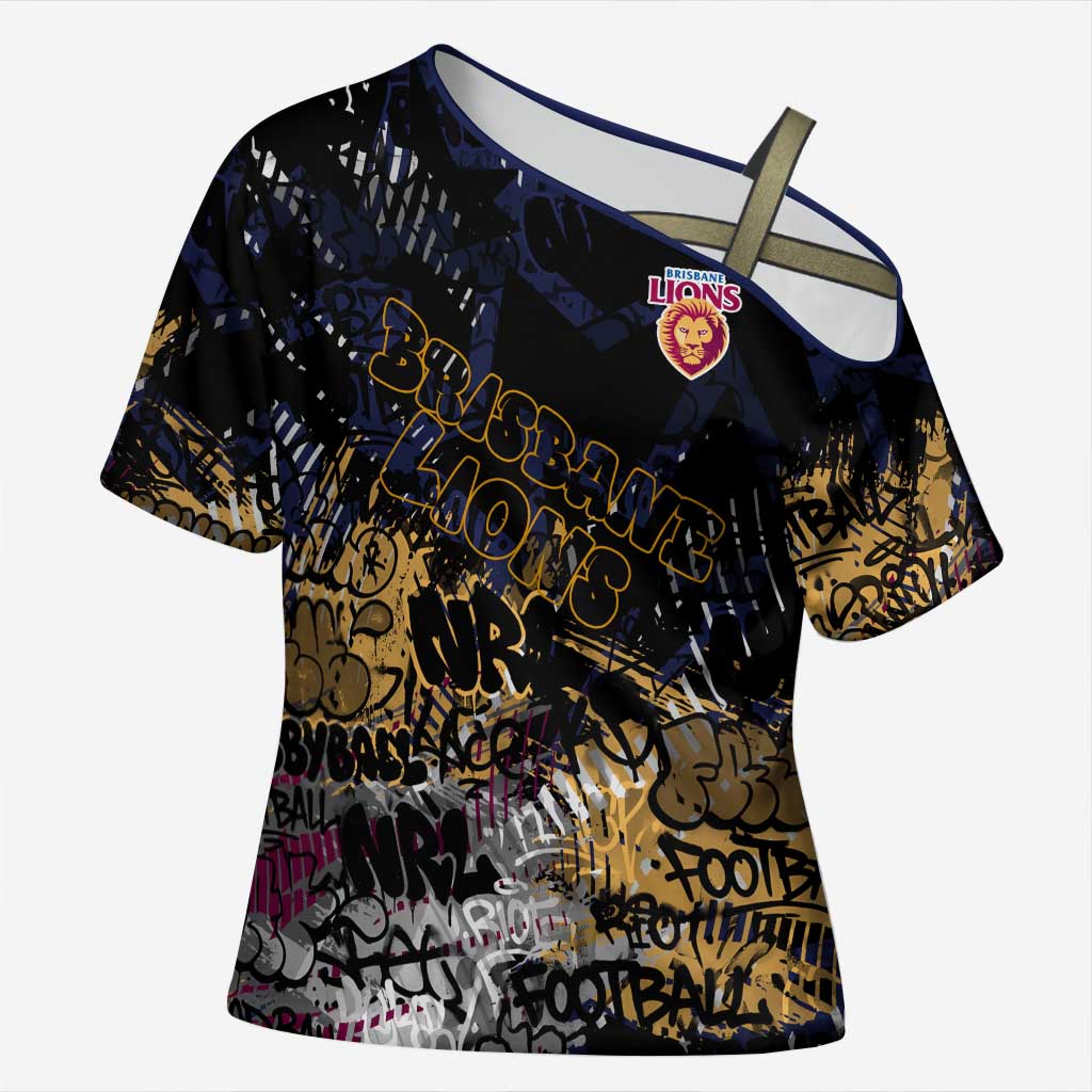 Brisbane Lions Cross Shoulder Shirt Urban Graffiti Street Art - Bold Abstract Spray Paint