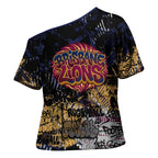 Brisbane Lions Cross Shoulder Shirt Urban Graffiti Street Art - Bold Abstract Spray Paint