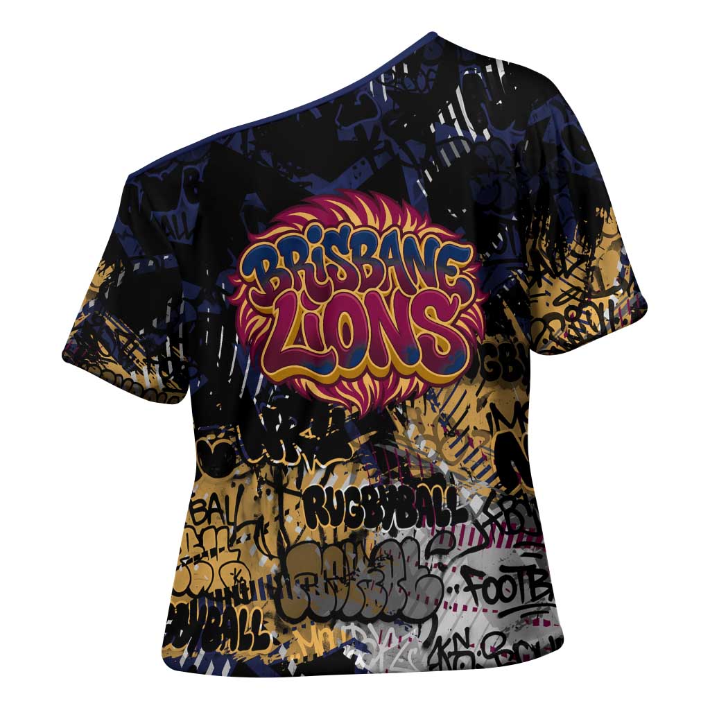 Brisbane Lions Cross Shoulder Shirt Urban Graffiti Street Art - Bold Abstract Spray Paint